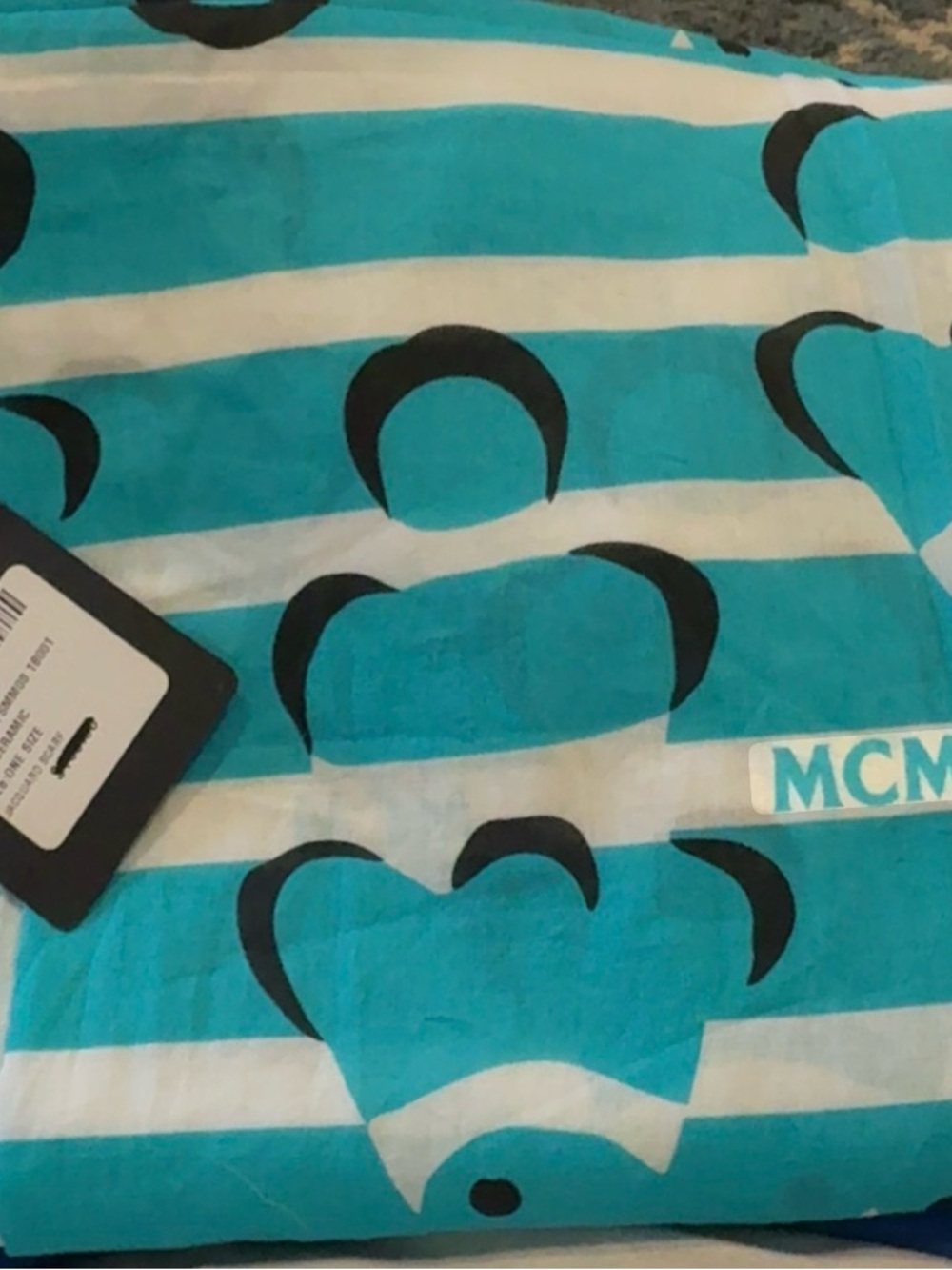 MCM Turquoise & White Striped Cotton Beach Club Shawl in Cotton